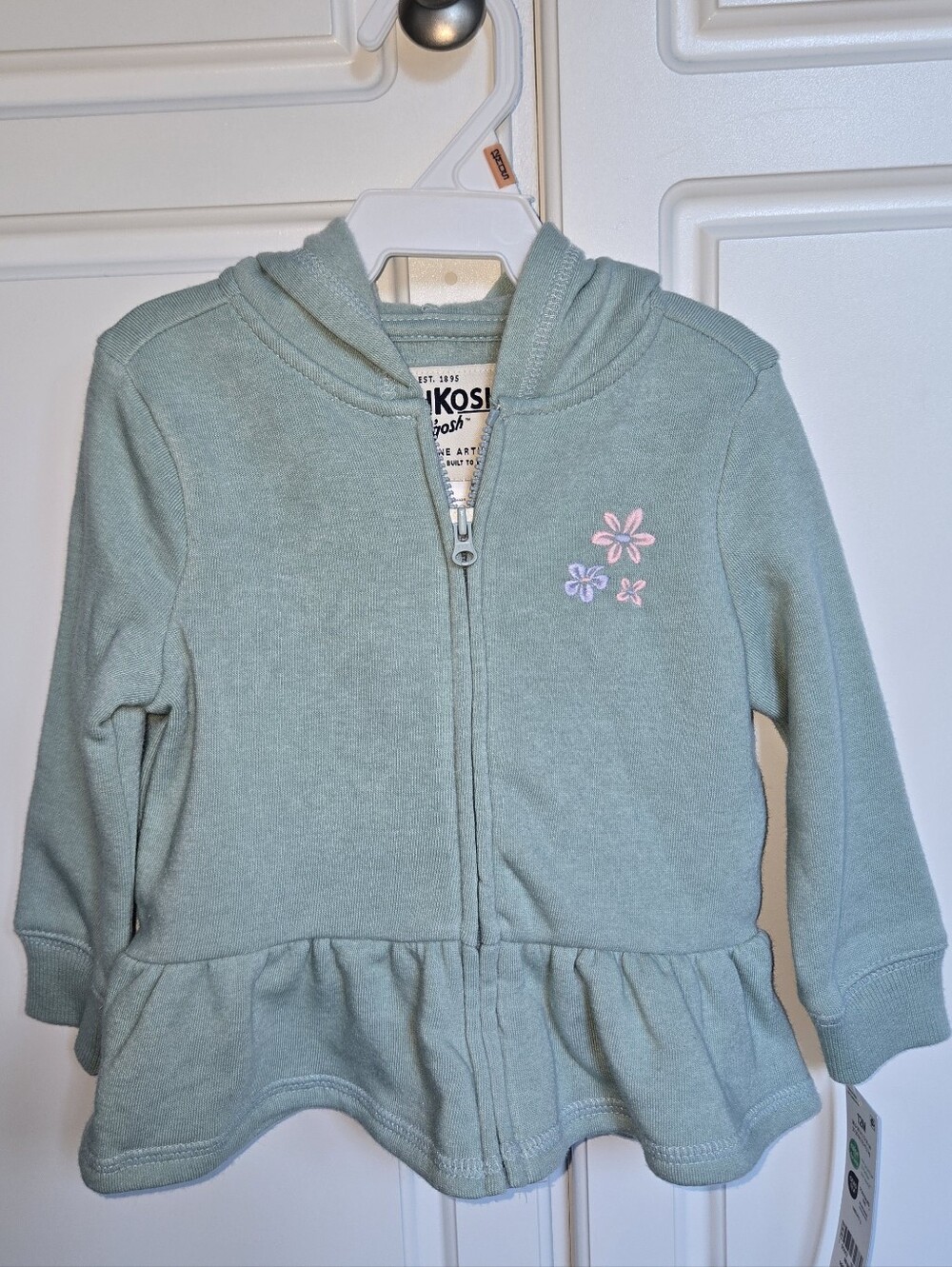 NWT OshKosh B'gosh Sage Green Hooded Zip Up Jacket 12m